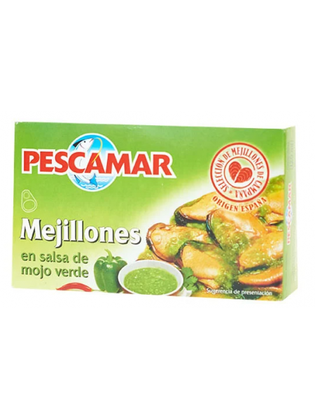Консервированные мидии в соусе из зелёного перца Pescamar Mejillones 111 г